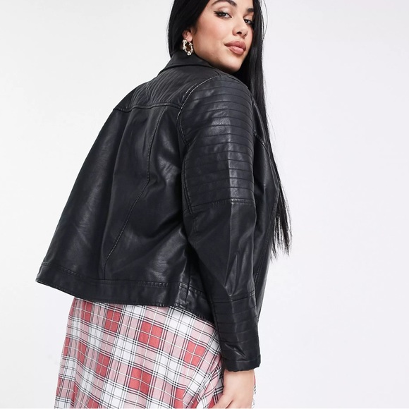NWT New Look Curve faux leather moto jacket in black US size 22 - Picture 2 of 5